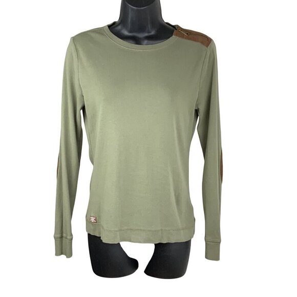 Lauren Ralph Lauren patch elbows  men’s cotton top armygreen long sleeves unisex - Picture 1 of 6